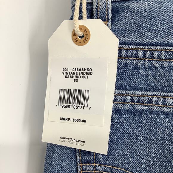NEW! RE/DONE Sashiko 501 Size 32 Vintage Indigo Jeans $550 msrp G13-10 - Picture 6 of 9